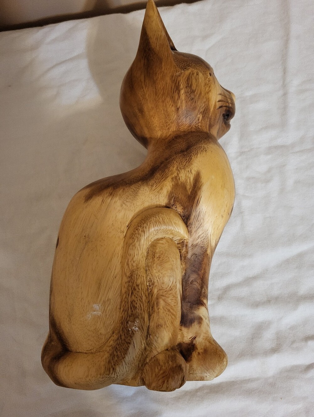 Handcarved Wooden 12 x 5.5 x 4.5 In. Cat Statue Figurine Decor - Picture 9 of 15